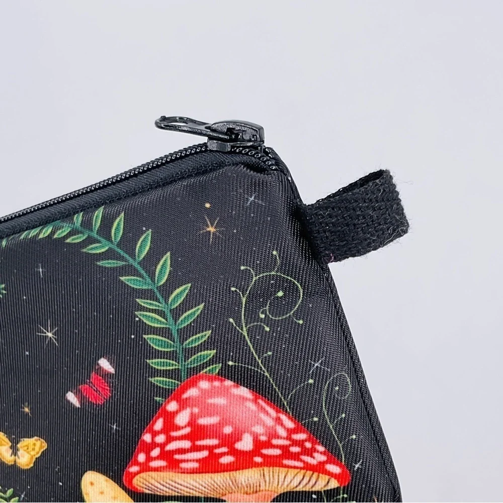 MUSHROOM Bag Zippered Make Up Brush Stash School Pencil Travel Jewelry Black Red